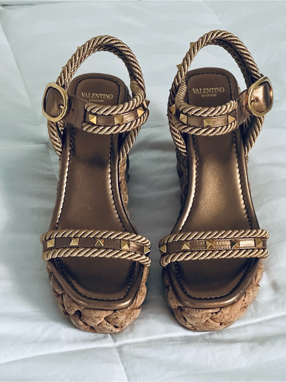 Valentino Garavani Rockstud Leather Wedge Sandals - Picture 2 of 12
